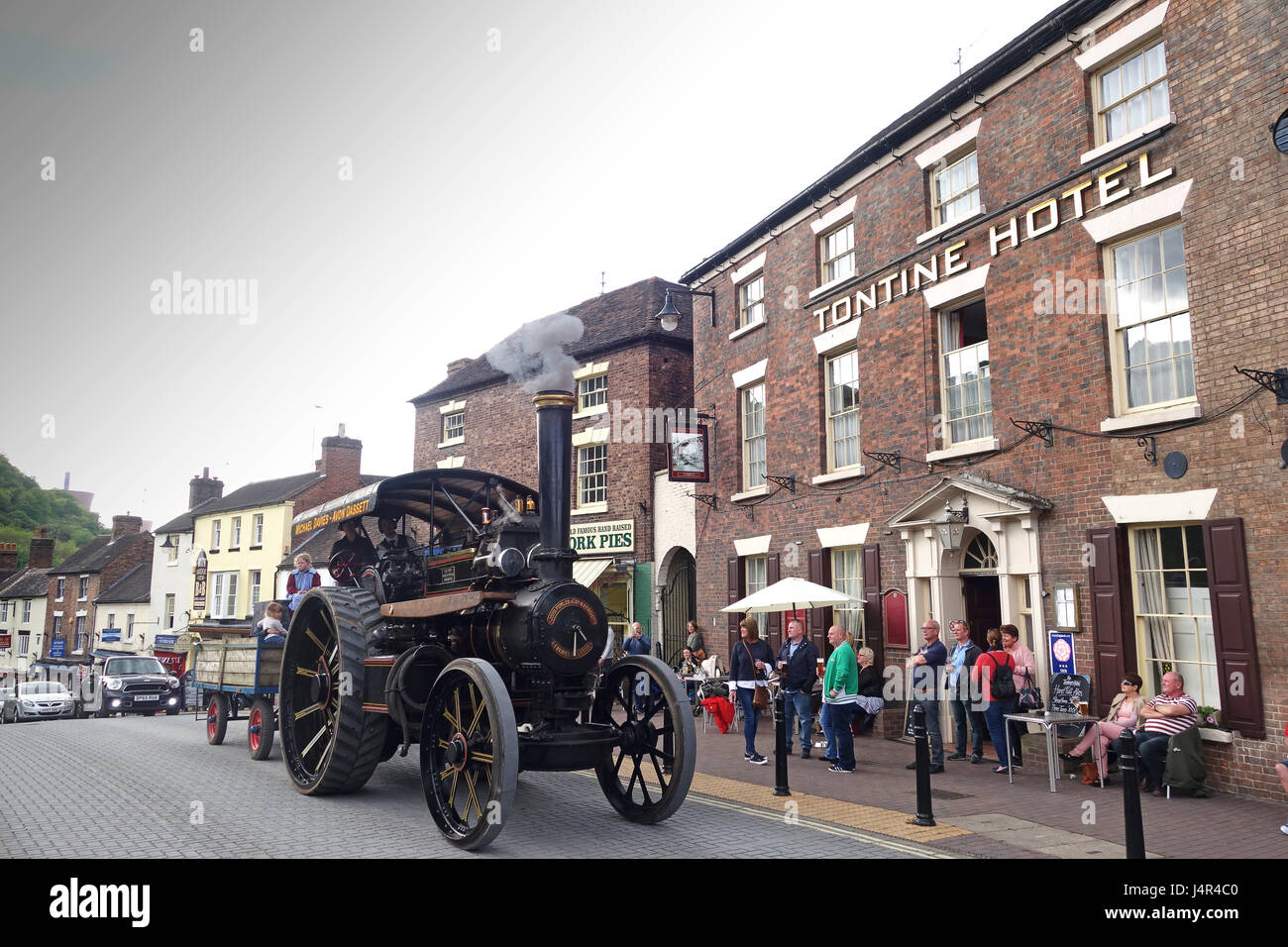 The historic streets of Ironbridge were turned back in time when 30 vintage steam engines rolled through the Gorge as part of the Ironbnridge Gorge Museums 50th aniversary celebrations. Credit: David Bagnall/Alamy Live News Stock Photo