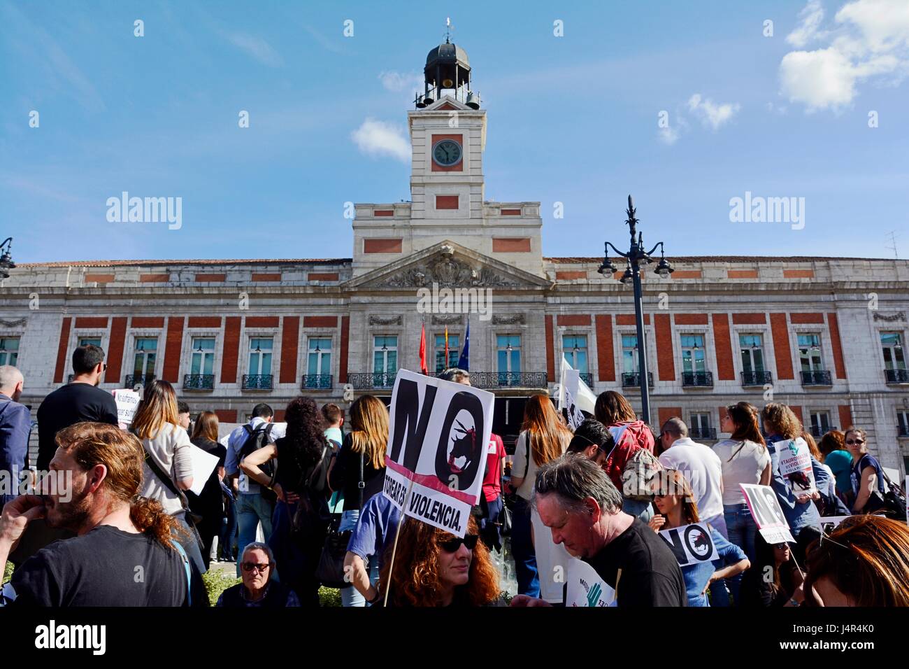 Madrid, Spain. 13th may, 2017. Coinciding with the beginning of the bullfighting fair of San Isidro, several animal associations celebrate a demonstration in the center of Madrid that has joined thousands of protesters. Bullfighting is Violence, a campaign arranged by 17 organisations in order to get the abolition of all types of bullfighting.  Photo: M.Ramirez/Alamy Live News Stock Photo