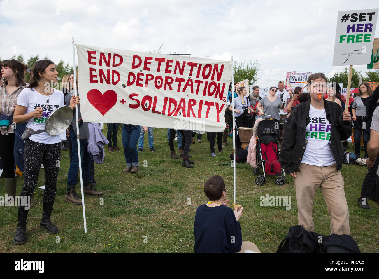 Milton Ernest, UK. 13th May, 2017. Over a thousand campaigners against immigration detention attend a protest organised by Movement For Justice By Any Means Necessary outside Yarl's Wood Immigration Removal Centre. Campaigners, including former detainees, called for all immigration detention centres to be closed. Credit: Mark Kerrison/Alamy Live News Stock Photo