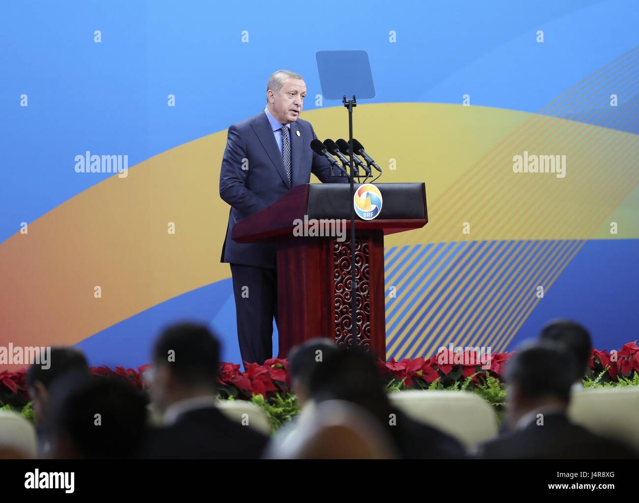 Beijing, China. 14th May, 2017. Turkish President Recep Tayyip Erdogan addresses the opening ceremony of the Belt and Road Forum for International Cooperation in Beijing, capital of China, May 14, 2017. Credit: Pang Xinglei/Xinhua/Alamy Live News Stock Photo