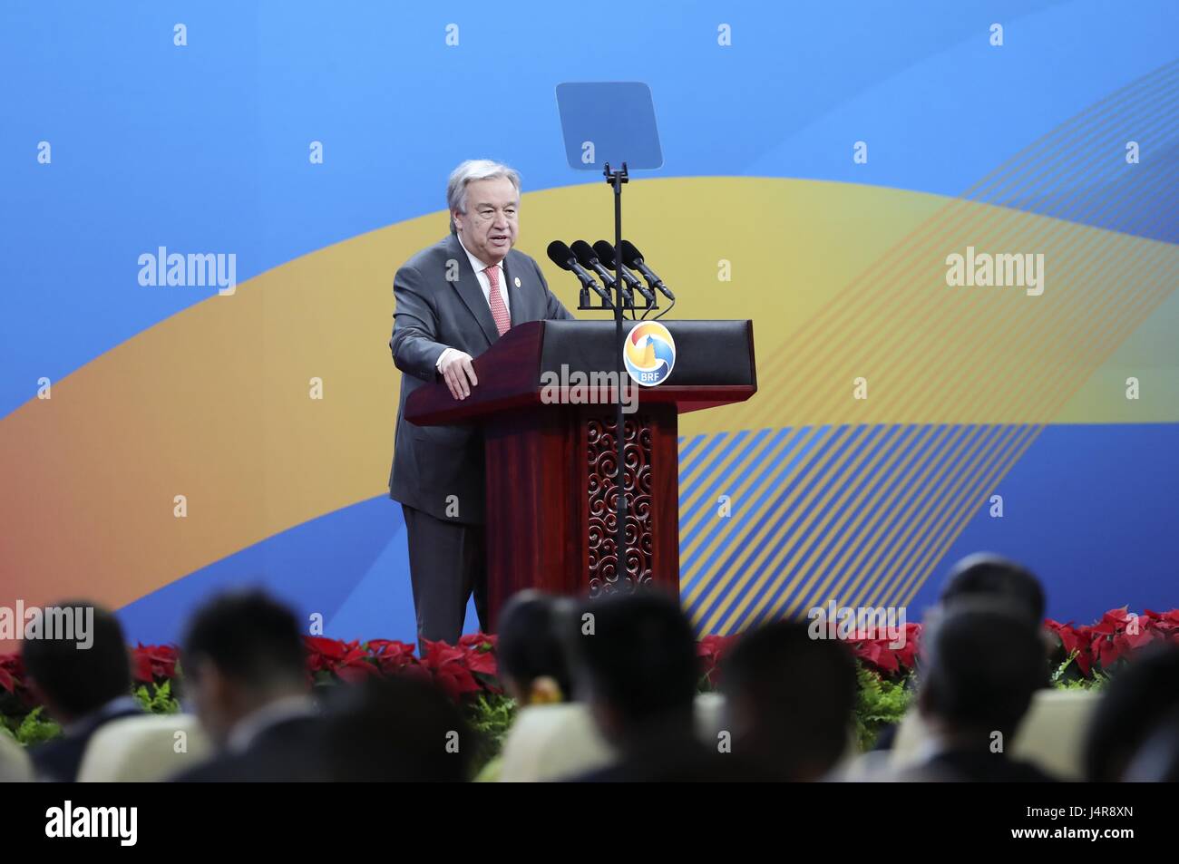 Beijing, China. 14th May, 2017. UN Secretary-General Antonio Guterres addresses the opening ceremony of the Belt and Road Forum for International Cooperation in Beijing, capital of China, May 14, 2017. Credit: Pang Xinglei/Xinhua/Alamy Live News Stock Photo