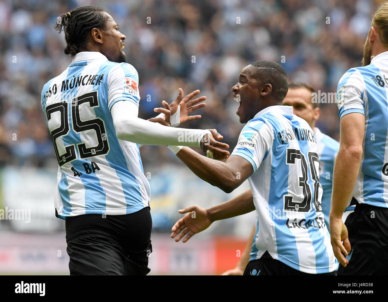 Munich's Abdoulaye Ba (l) and Stefan Mugosa celebrate the 1:1 goal during  the German 2nd Bundesliga, Stock Photo, Picture And Rights Managed  Image. Pic. PAH-170514-99-446919-DPAI