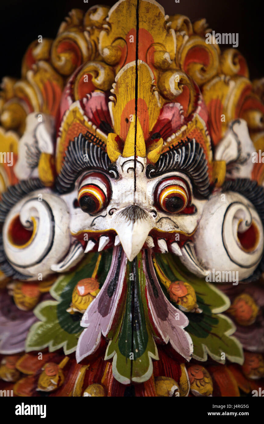 Indonesia, Bali, island, Ubud, temple, Goa Gajah, character, wooden character, detail, Stock Photo