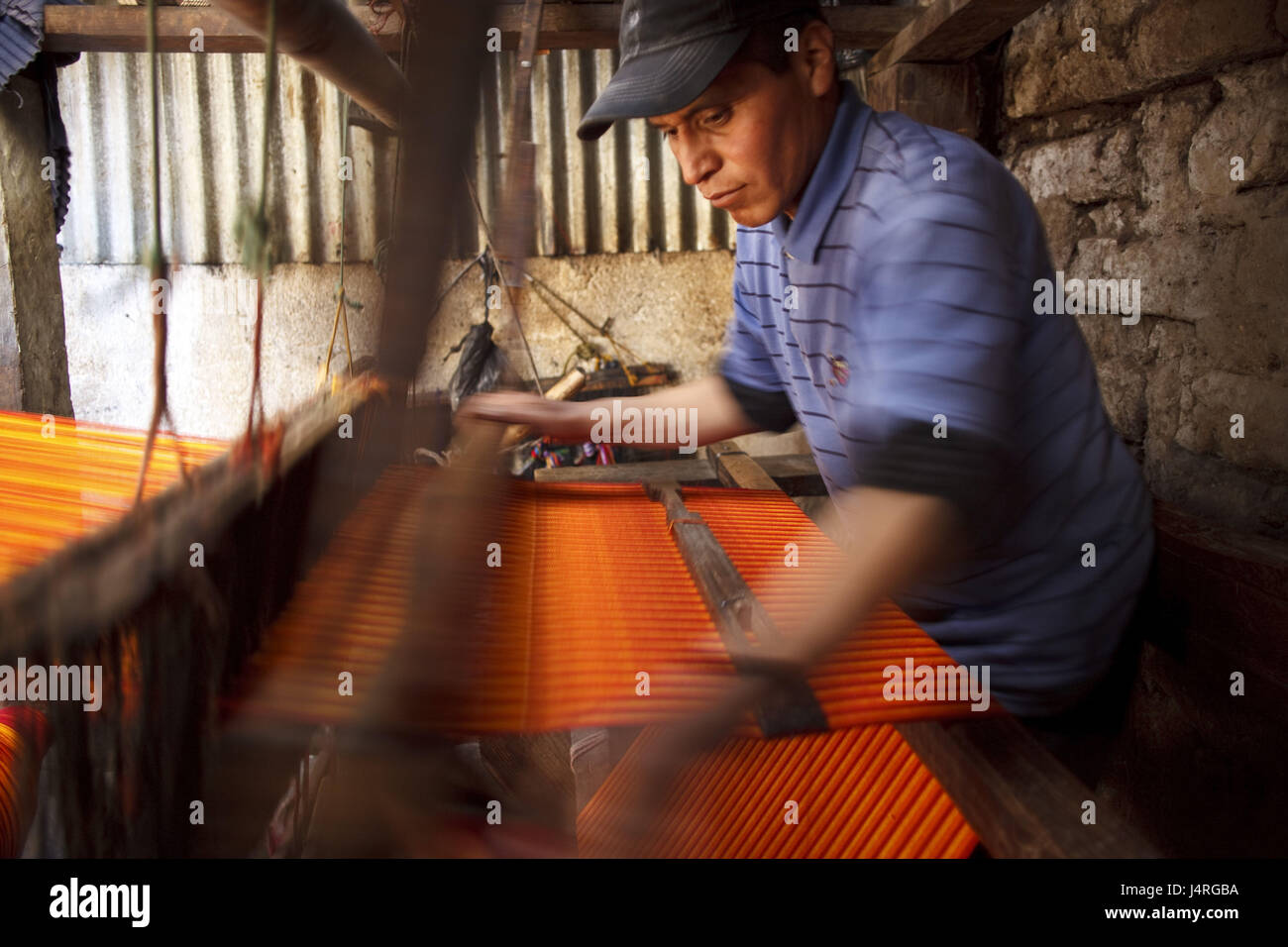 Guatemala, San Cristobal Totonicapan, man, loom, work, Stock Photo
