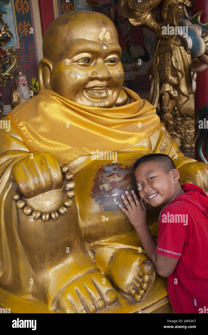 Thailand, Bangkok, Chinatown, temple, Buddha-Statue, children, touch ...