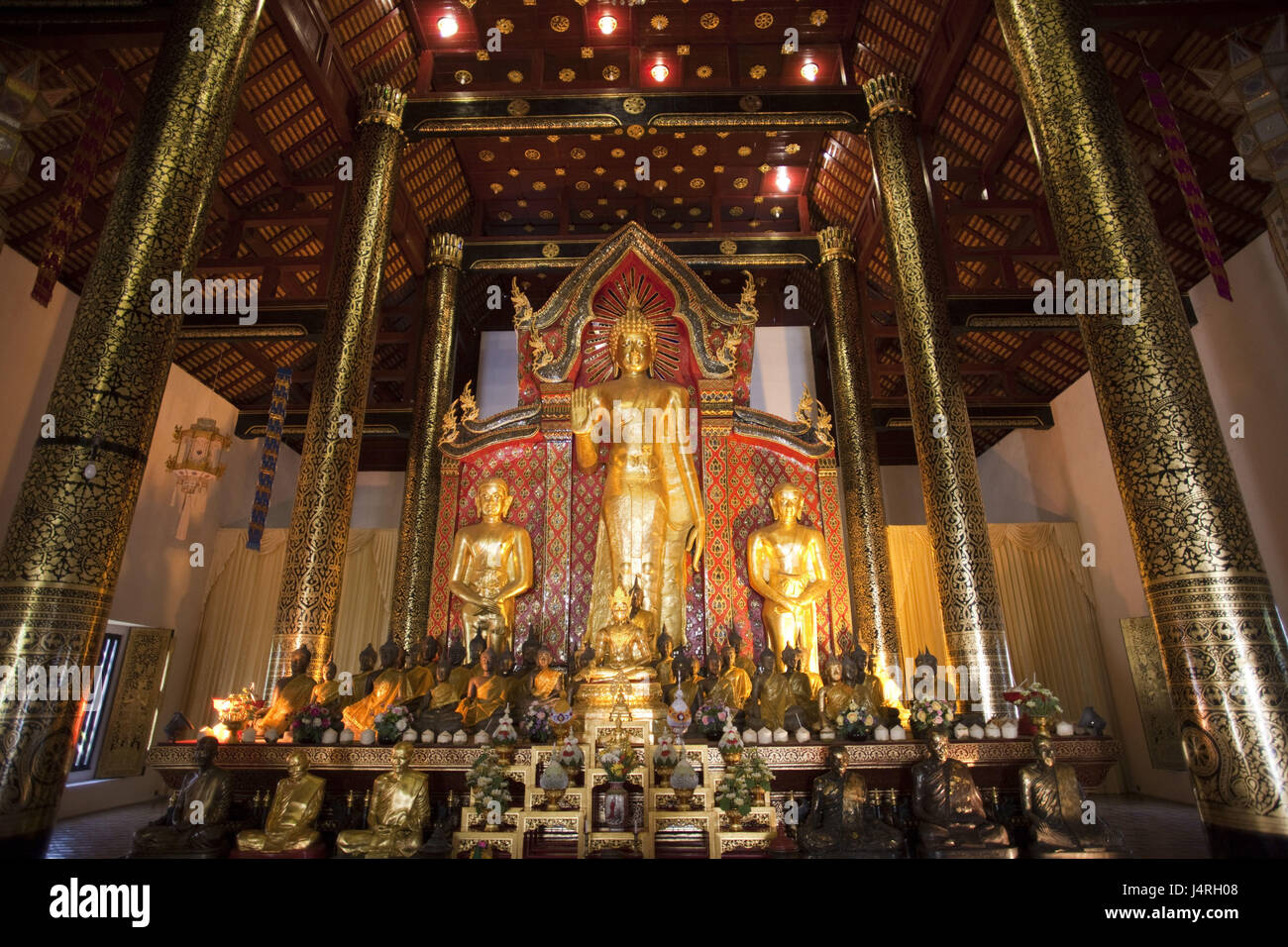 Thailand, Chiang May, temple attachment, Wat Chedi Luang, Buddha's characters, inside, Stock Photo