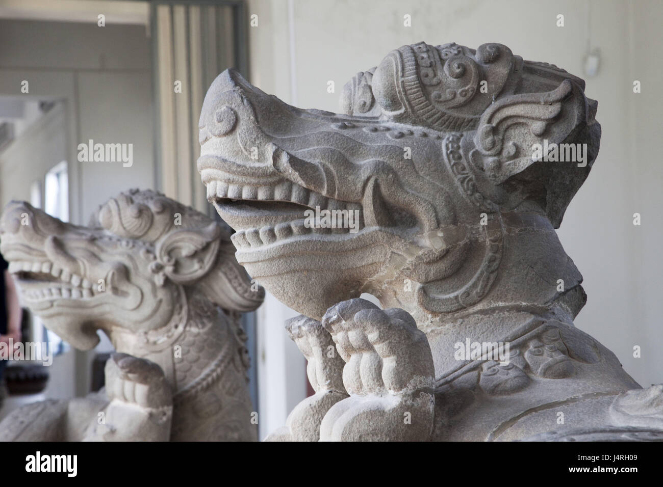 Vietnam, Danang, museum of the Cham sculpture, sandstone relief of the water monster, Stock Photo
