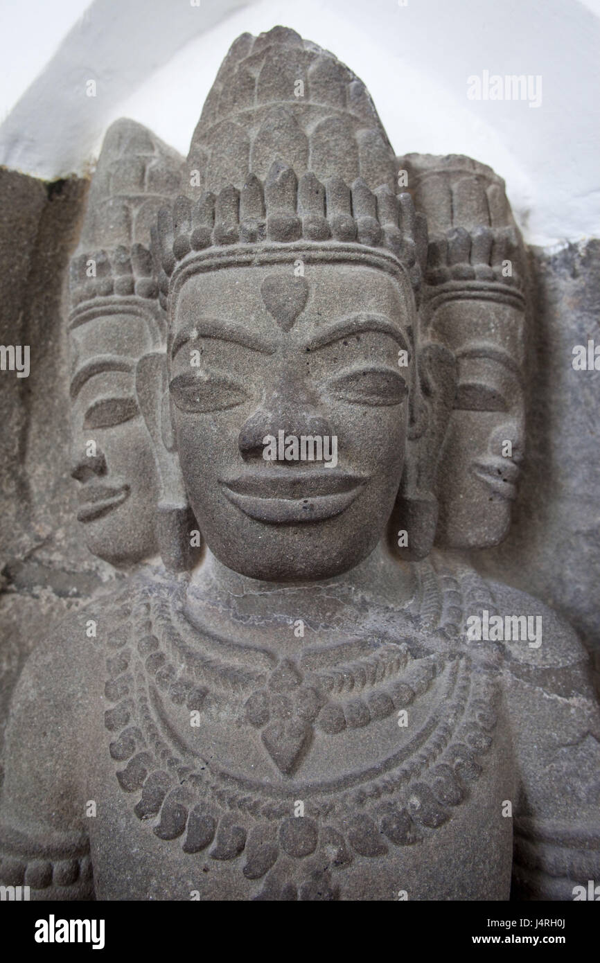 Vietnam, Danang, museum of the Cham sculpture, sandstone relief of the God Brahma, Stock Photo