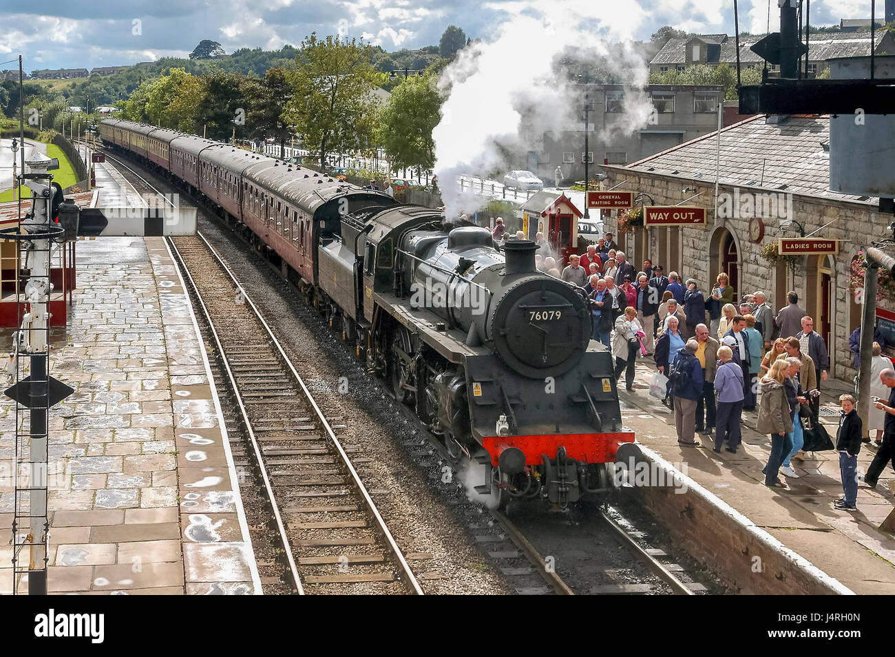 East Lancs railway steam trains at Ramsbottom station. Sept 2003 Stock Photo