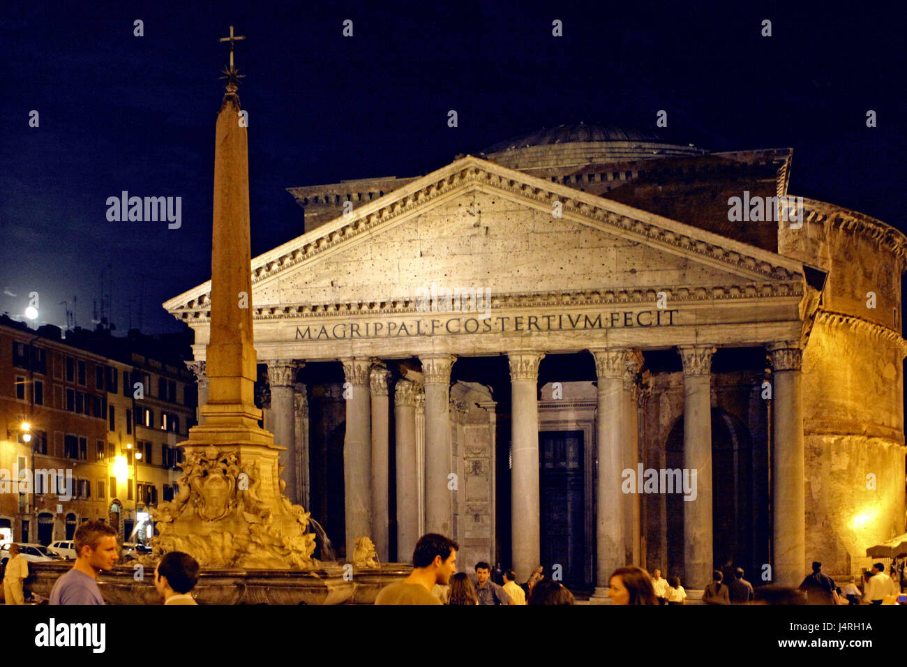 Italy, Rome, pantheon at night, tourists, no model release, Stock Photo