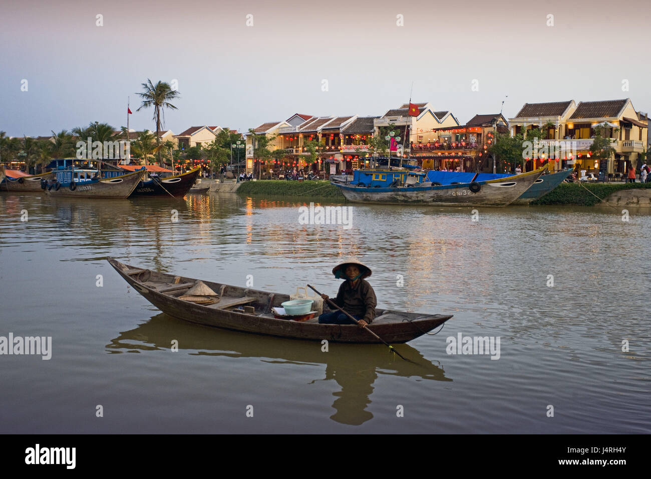 Vietnam, Hoi In, flux Thu voucher, boat, fisherman, Stock Photo