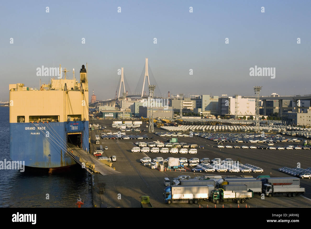 Japan, Yokohama, harbour, freighter, Stock Photo