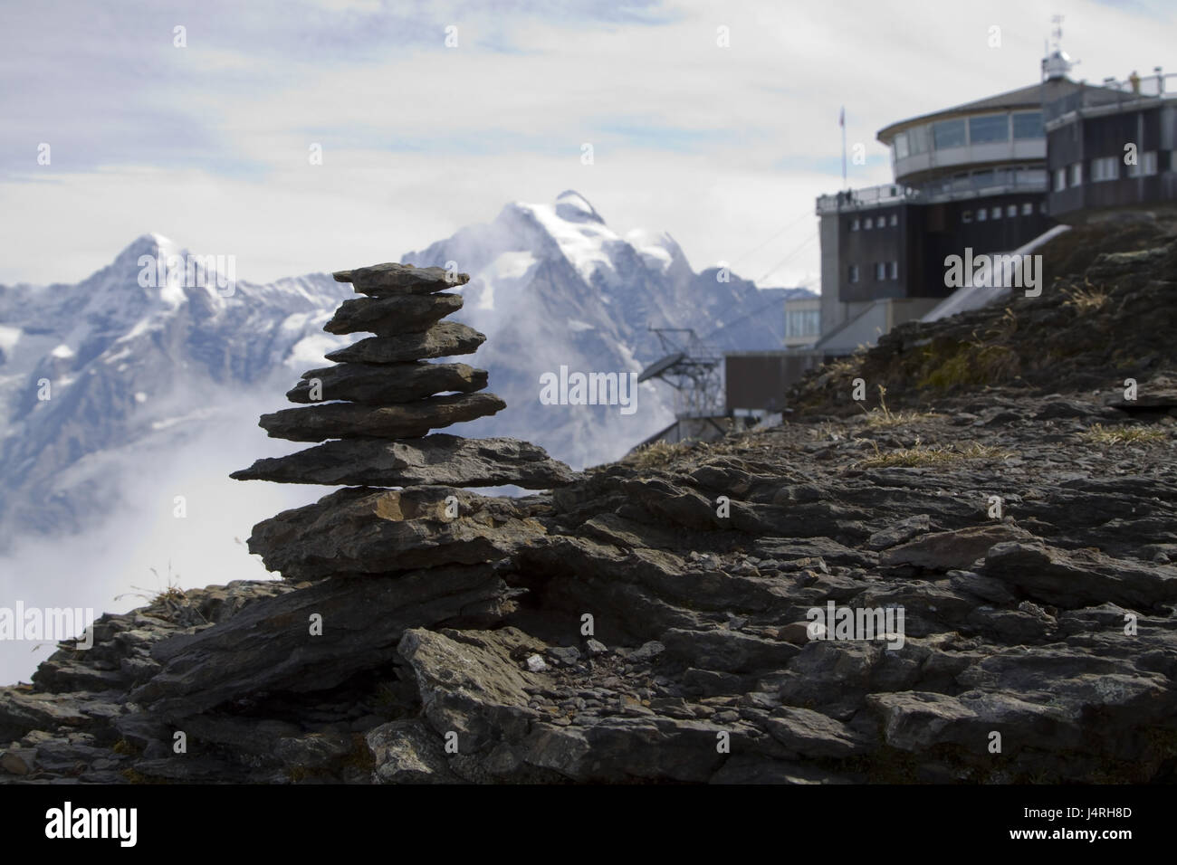 Top terminal Schilthorn, stone little men, icon, alpine, signpost ...