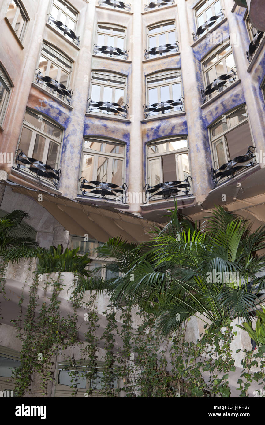 Casa Mila, inner courtyard, architect Antoni Gaudi, Barcelona, Catalonia, Spain, Stock Photo