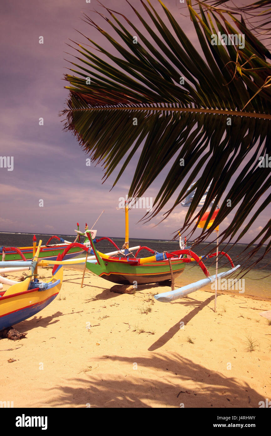 Indonesia, Bali, island, Sanur, beach, fishing boat, sea, Stock Photo