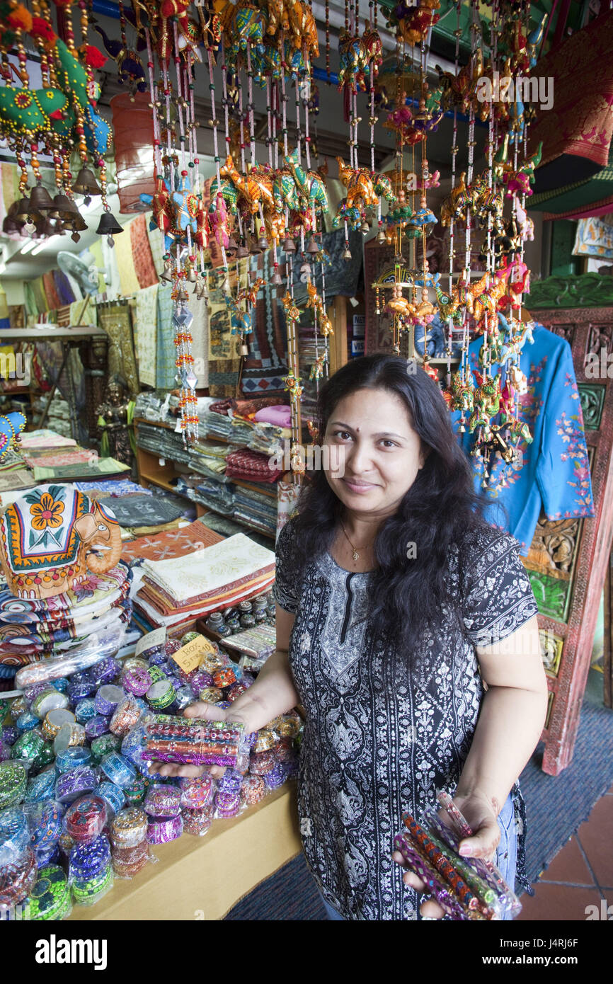 Singapore, Singapore town, Little India, souvenir business, shop assistant, product, point, Stock Photo