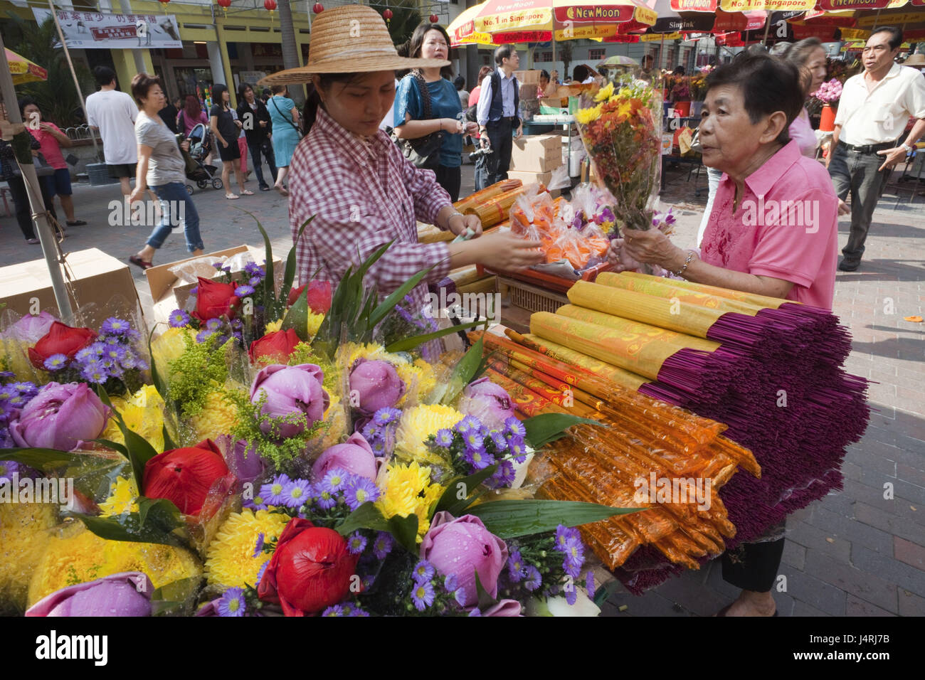 Singapore, Singapore town, Chinatown, dealer, flowers, sell, Stock Photo