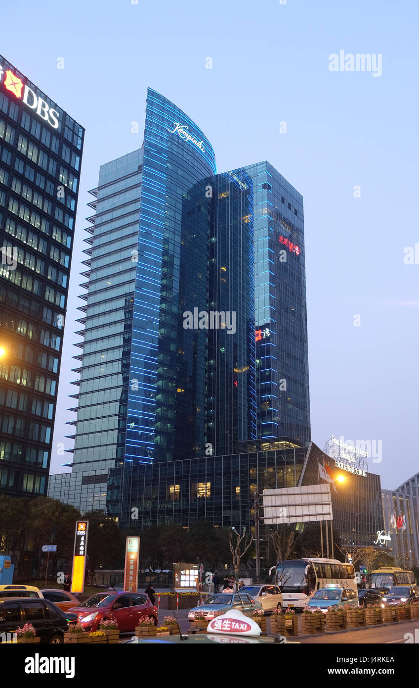 Glass facades, Kempinski Hotel, Pudong in Shanghai, China, February 26, 2016. Stock Photo