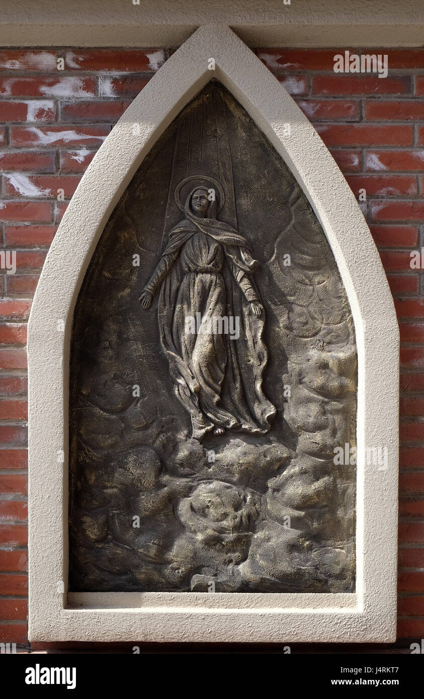 Assumption of the Blessed Virgin Mary into Heaven, the outer wall of the cathedral of St. Ignatius in Shanghai, China Stock Photo