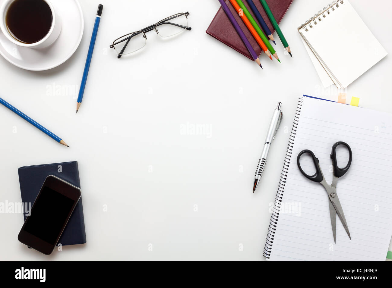 Top view office desk Stock Photo - Alamy