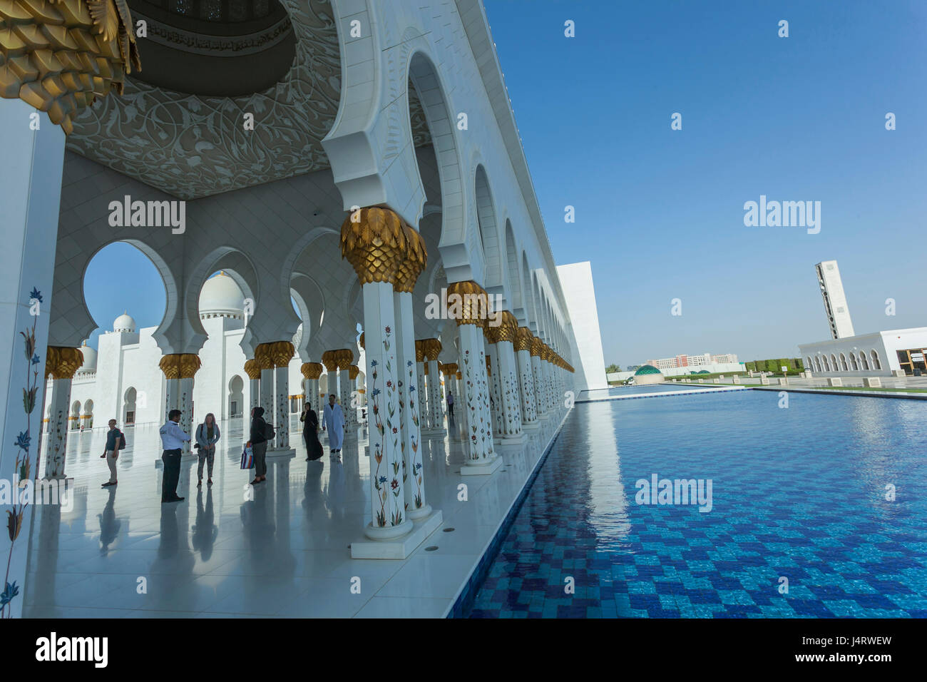 SHEIKH ZAYED MOSQUE,ABU DHABI, UAE-10TH SEPT 2015:-The grand mosque named after sheikh Zayed. The beautiful marble mosque is also a mausoleum. Stock Photo