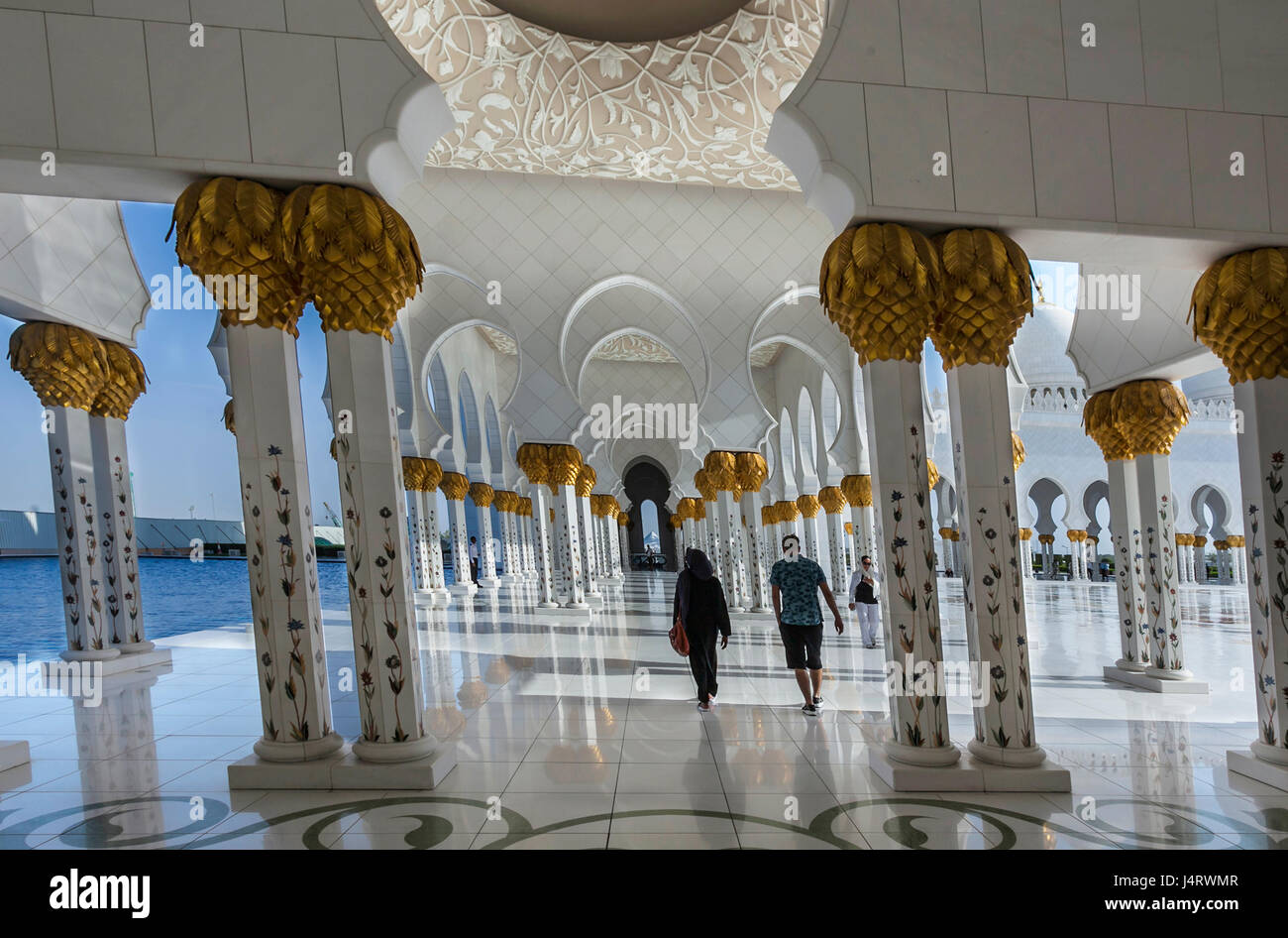 SHEIKH ZAYED MOSQUE,ABU DHABI, UAE-10TH SEPT 2015:-The grand mosque named after sheikh Zayed. The beautiful marble mosque is also a mausoleum. Stock Photo