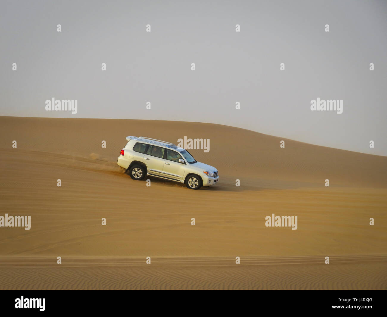 desert safari, dune bashing in a 4 wheel drive Stock Photo