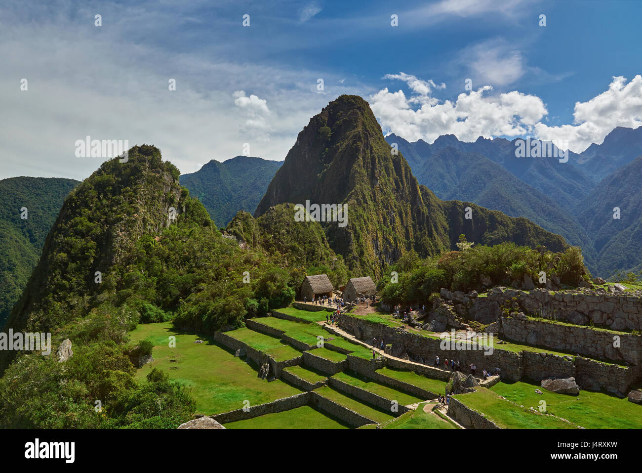 Green Machu Picchu terraces in Peru. Travel destination in Peru Stock Photo