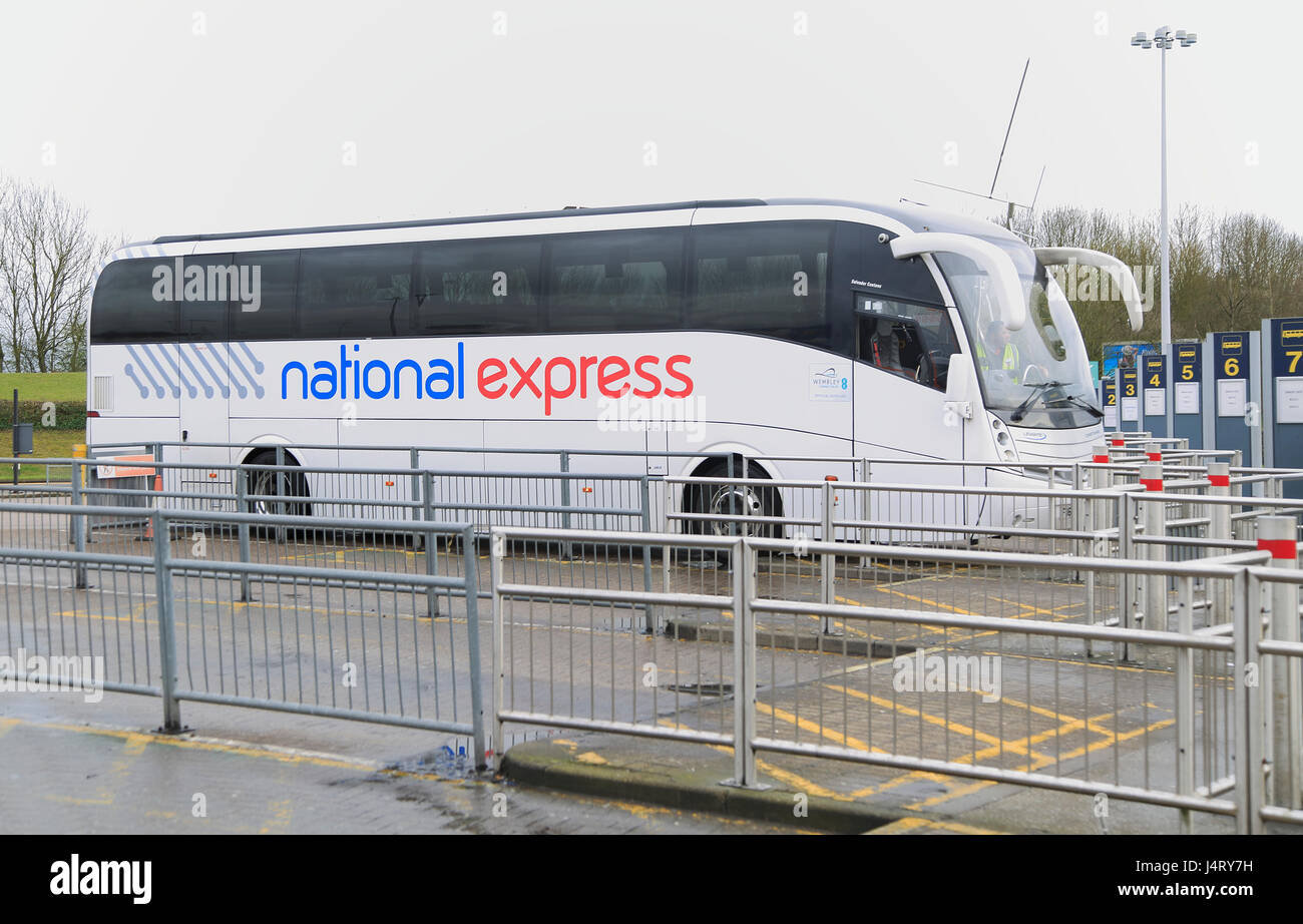 National Express Coach bus service at bus station, Stansted airport, Essex, England, UK Stock