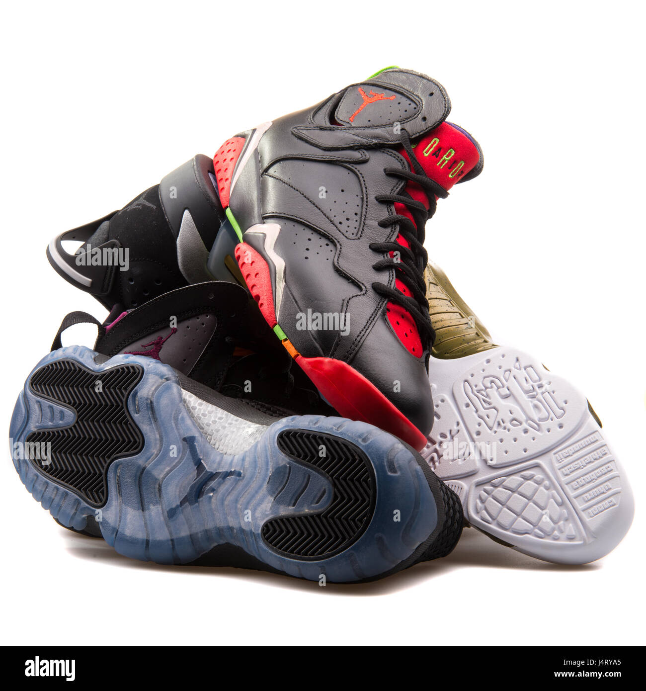 Pile of Nike Air Jordan basketball Sneakers on white background Stock Photo  - Alamy