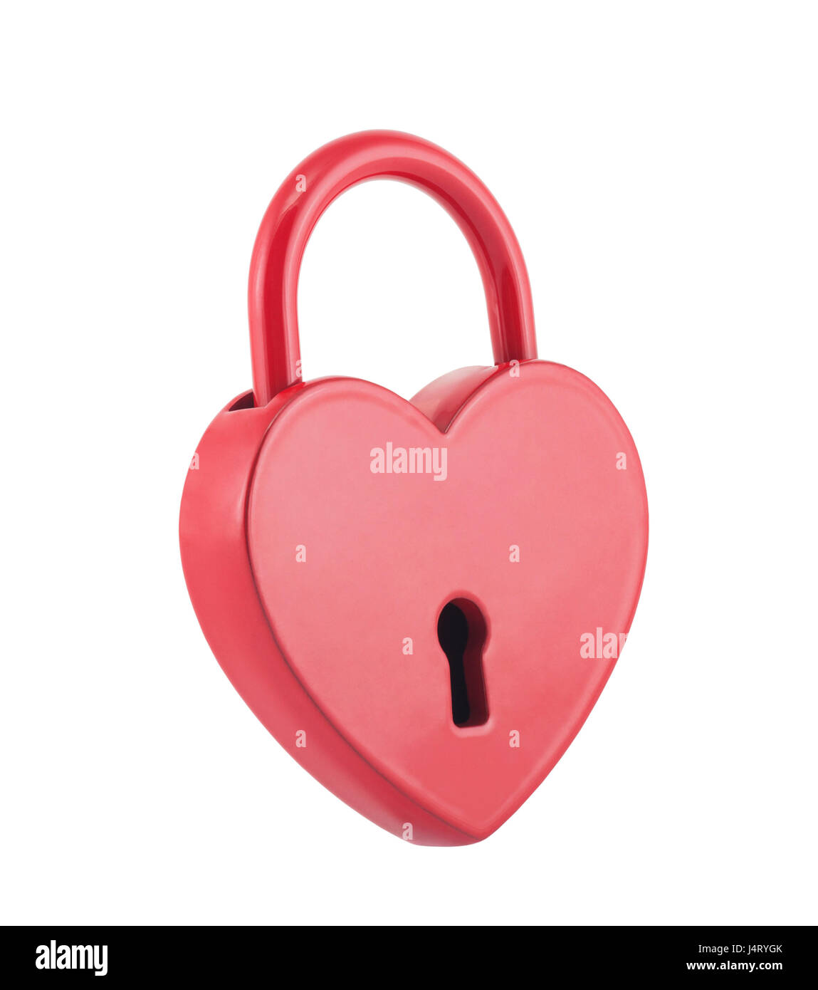 Red heart shape lock isolated on white with clipping path Stock Photo