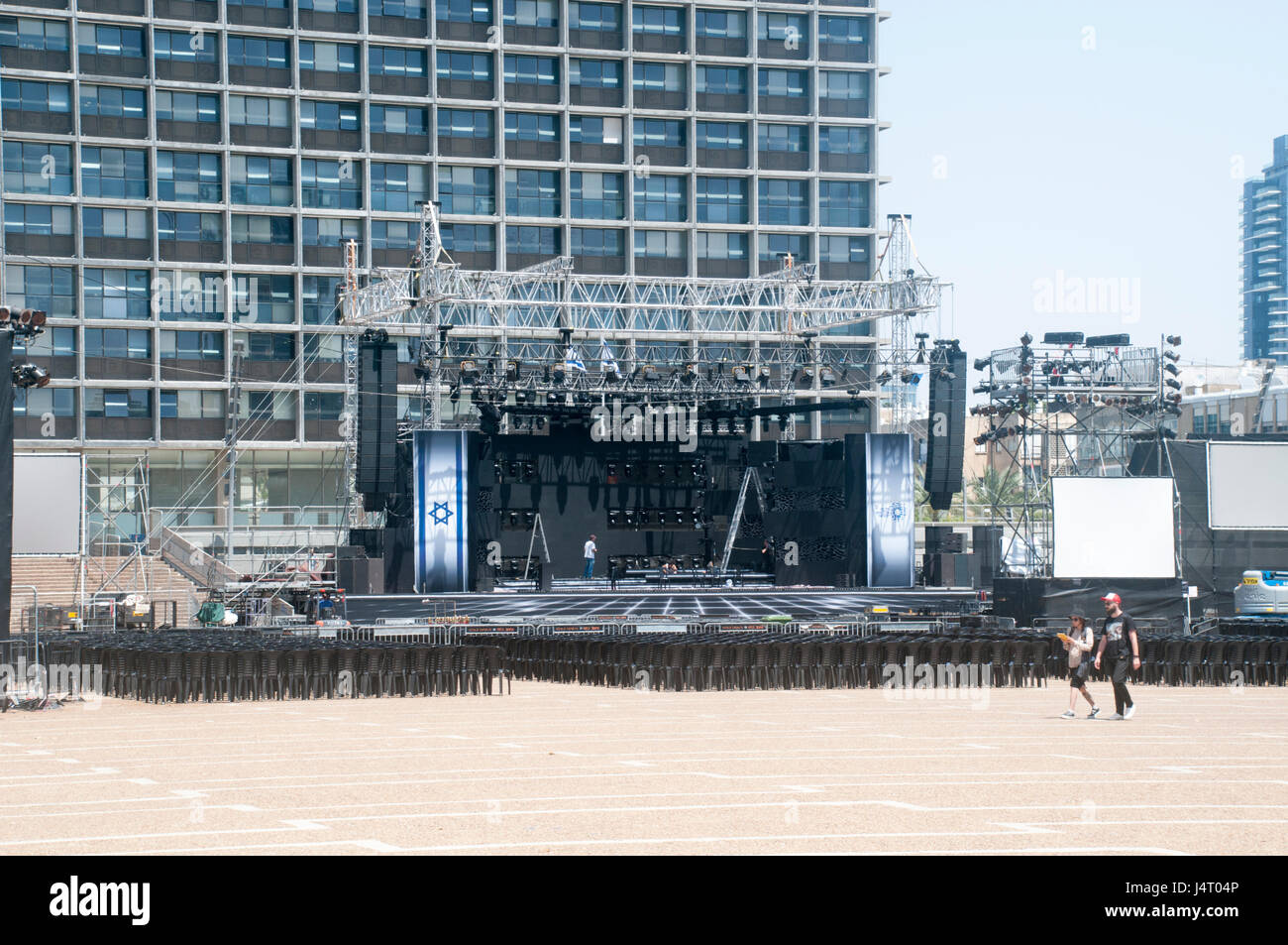 Rabin Square, Tel Aviv, Israel. a stage is erected in preparation for Independence Day celebrations Stock Photo