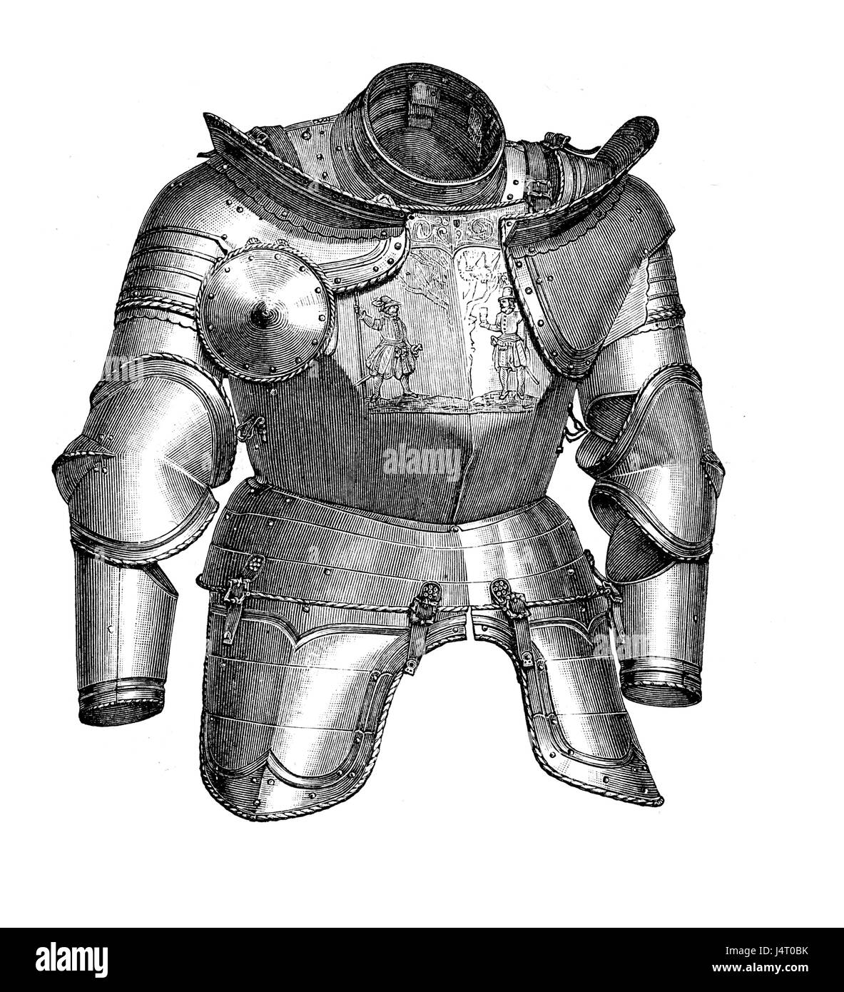 Lansquenet armor, XVI century, vintage engraving Stock Photo