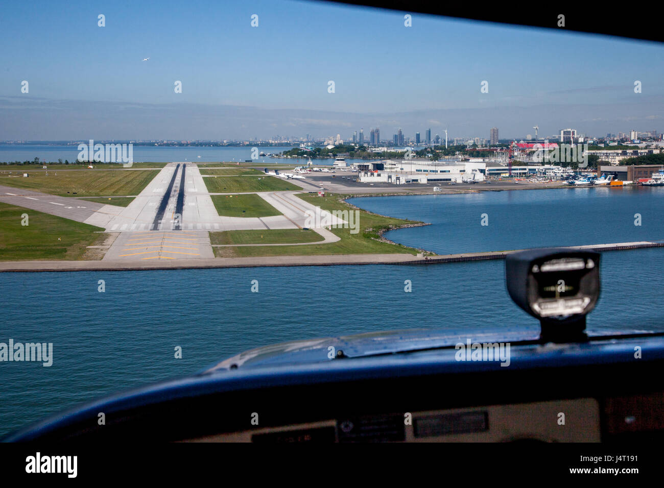 Aerial view from small single engine plane landing at Toronto Island Airport Stock Photo
