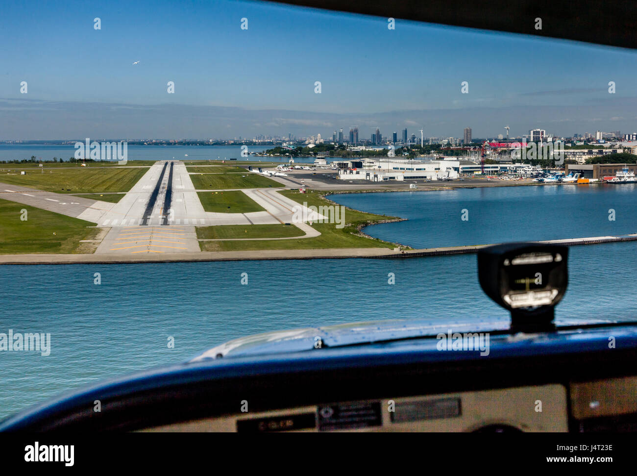 Aerial view from a plane landing at Toronto Island Airport Stock Photo