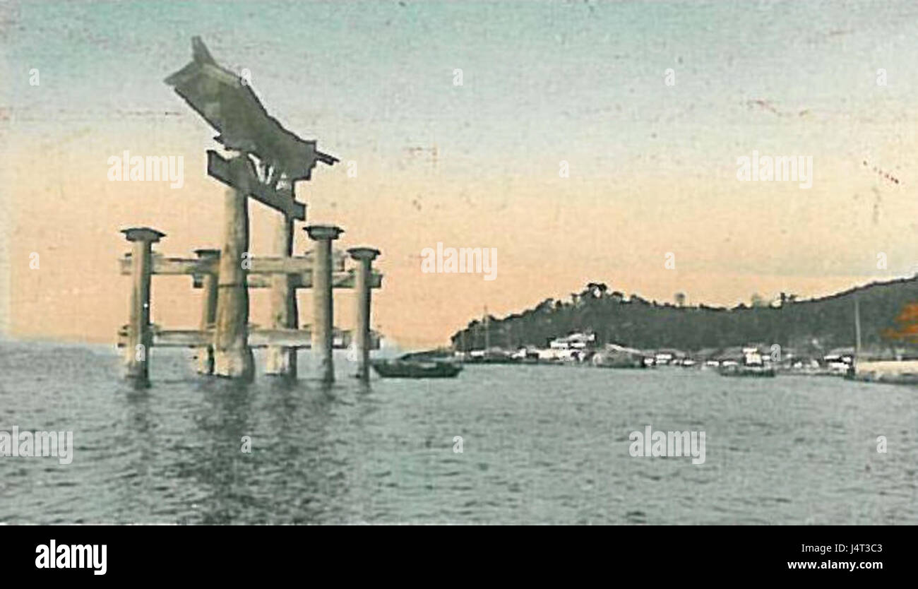 1900s Japan - Sacred Torii Gate at Itsukushima Shrine in Hiroshima