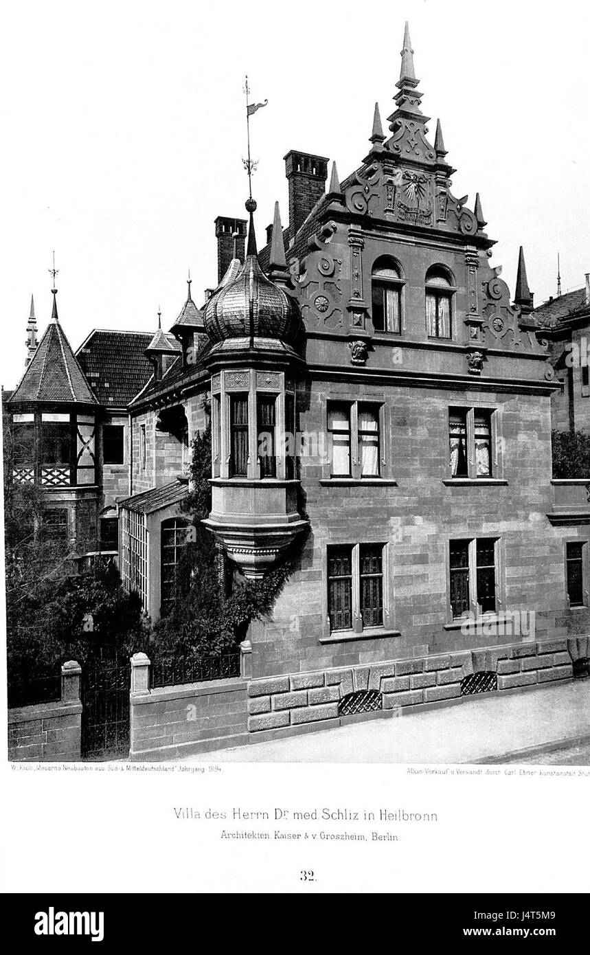 Villa in Heilbronn, Architekten Kaiser & v. Groszheim, Berlin, Tafel 32, Kick Jahrgang I Stock Photo