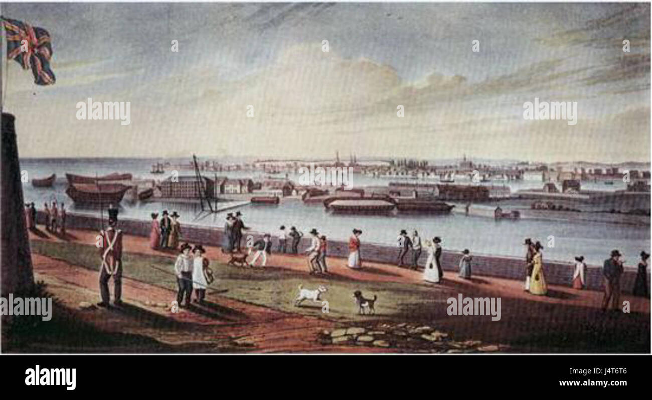 View of Kingston Naval Dockyard from Fort Henry 1820s Stock Photo