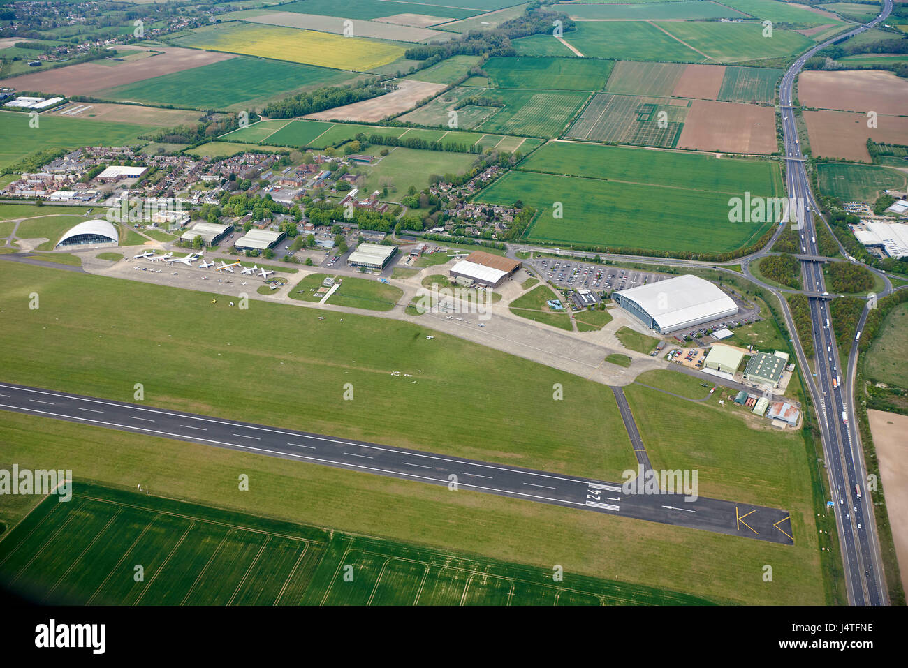 Duxford air museum, from the air, Cambridgeshire, South East England Stock Photo