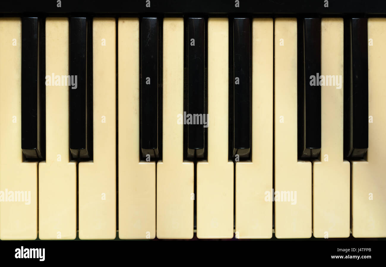 Closeup to Old Music Instrument, Electone Keyboard Background Stock Photo