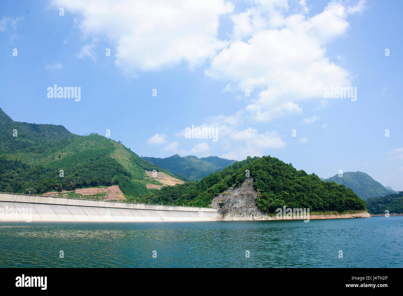 The reservoir scenery with blue sky in summer Stock Photo