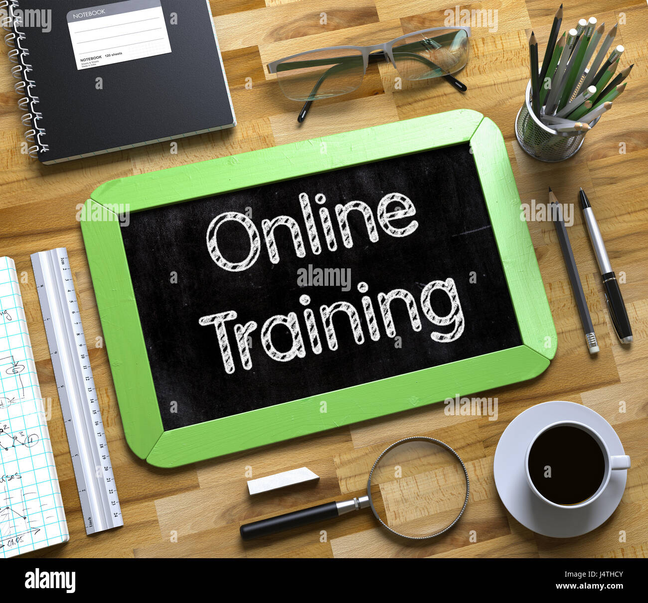 Online Training on Small Chalkboard. 3D. Stock Photo