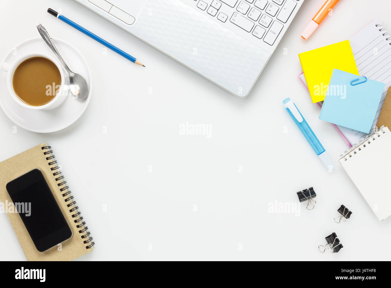 Top view office desk Stock Photo - Alamy