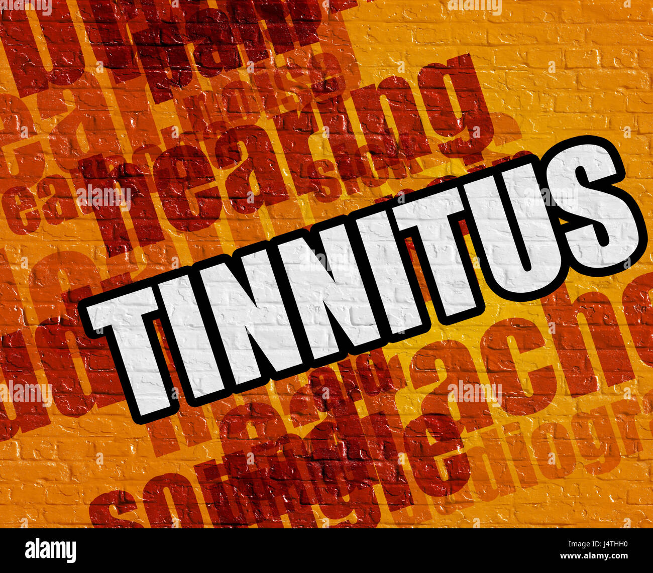 Healthcare concept: Tinnitus on Yellow Brickwall . Stock Photo