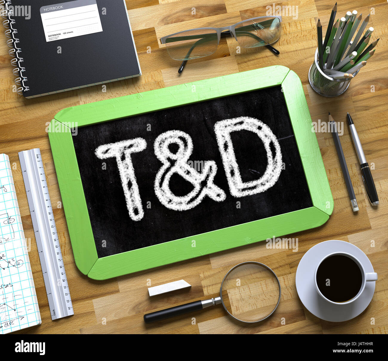 T and D - Text on Small Chalkboard. 3D. Stock Photo