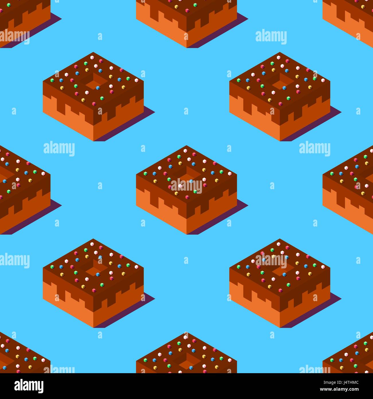 Seamless pattern of cubic chocolate donuts on light blue background ...