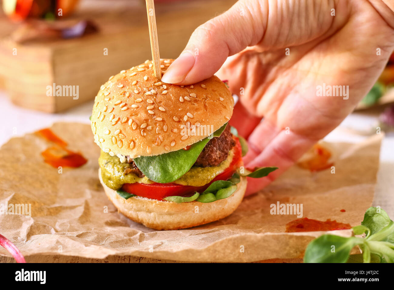 Mini Pesto Burger Sliders Stock Photo Alamy