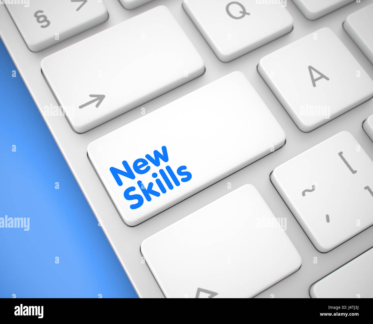 New Skills - Message on the White Keyboard Keypad. 3D. Stock Photo
