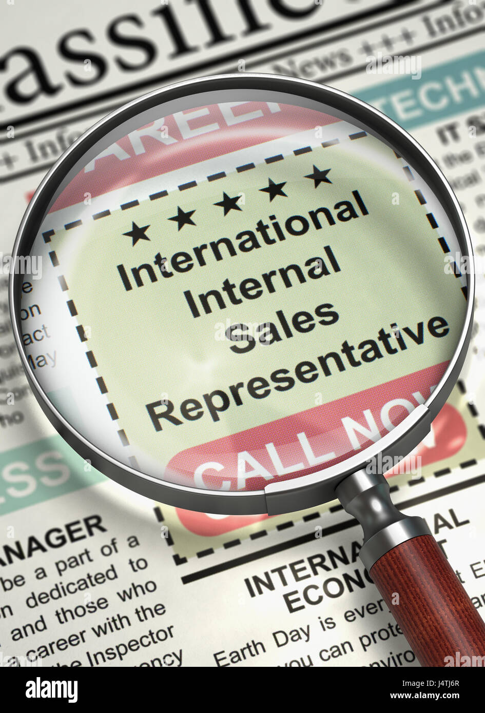 Job Opening International Internal Sales Representative. 3D. Stock Photo