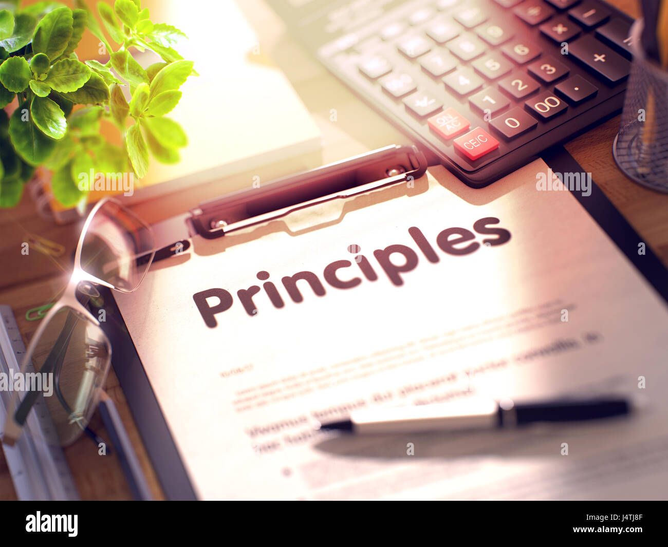 Principles on Clipboard. 3D. Stock Photo